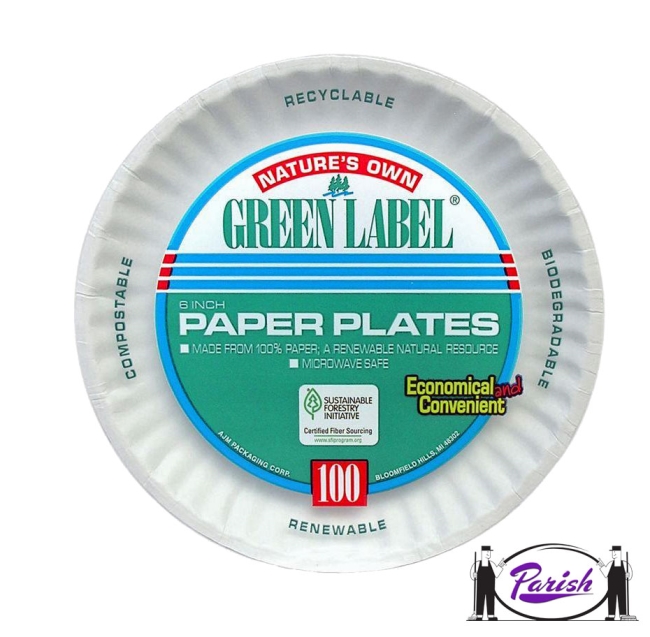 100% Compostable 6 Inch Paper Plates Disposable Party Plates I